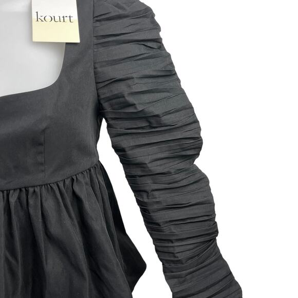 Kourt Ruched Structured Black Zipper Long Sleeve Sweetheart Neck Peplum Top Sz S - Picture 3 of 4